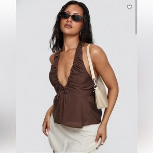 Princess Polly Gadot Brown Halter Top